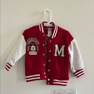 Red and White Mickey Mouse Varsity Jacket